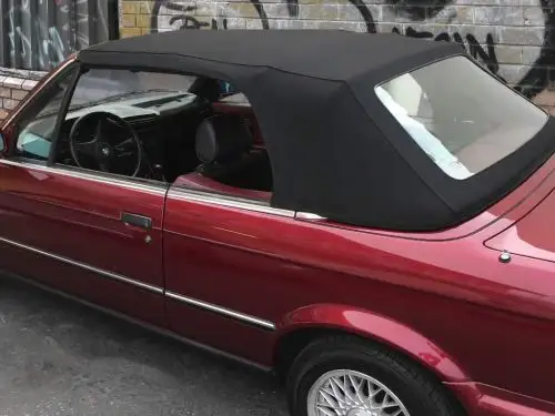 Manual Convertible Top BMW E30 3 Series with double fold cloth binding. Plastic window soft top.